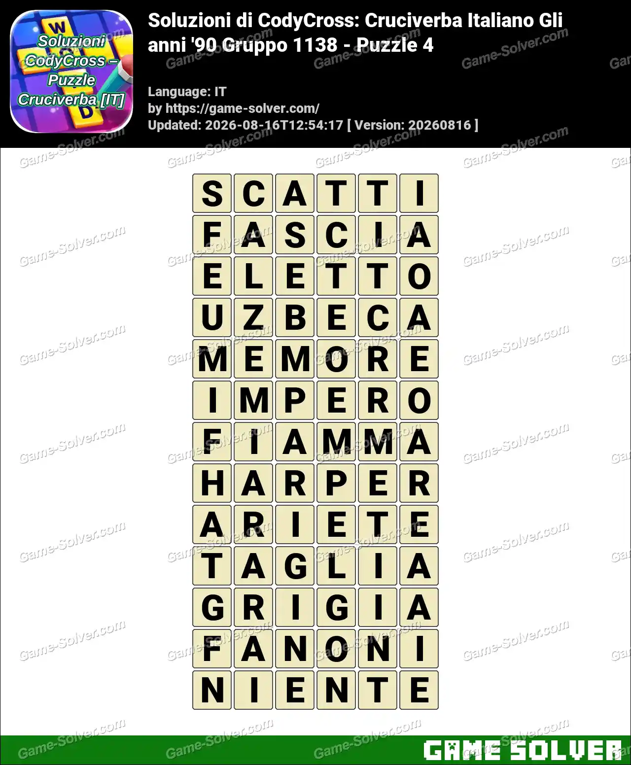 Soluzioni di CodyCross: Cruciverba Italiano Gli anni ’90 Gruppo 1138 – Puzzle 4